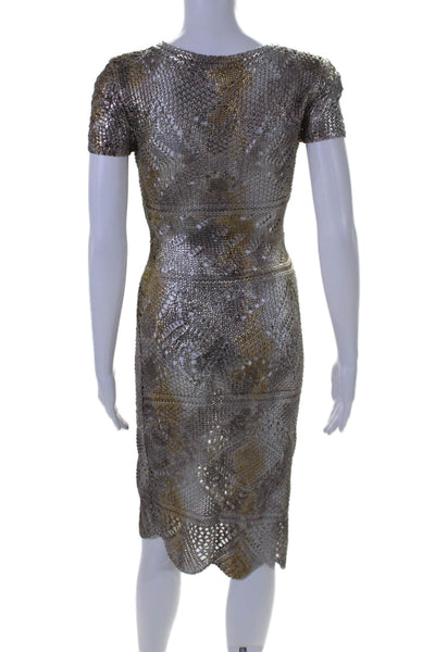 Oscar de la Renta Womens Textured Short Sleeve Round Neck Dress Bronze Size XS