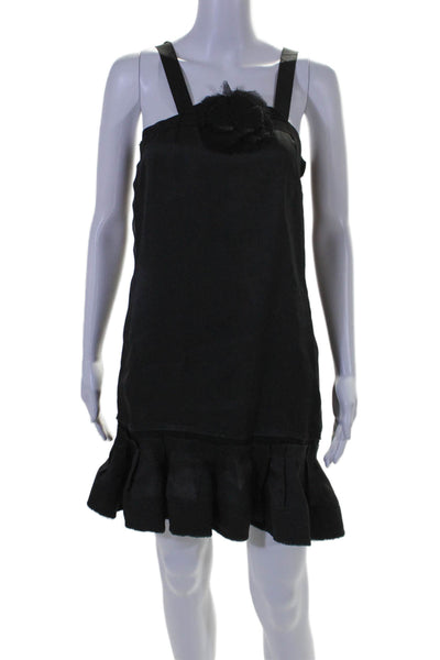 Lanvin Womens Silk Sleeveless Layer Tiered Flower Patchwork Dress Black Size EUR