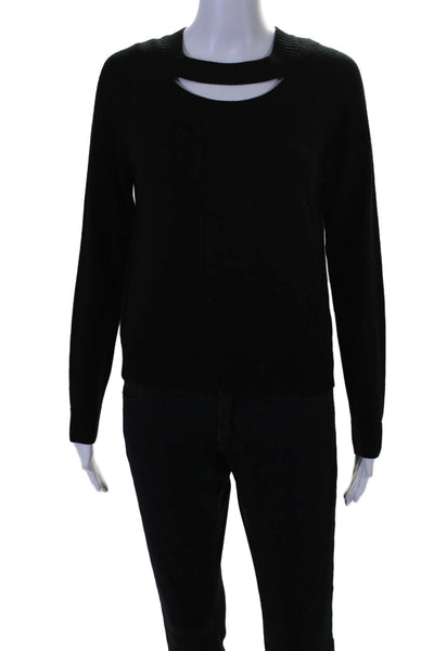 Milly Womens Wool Cut Out Front Ribbed Knit Pullover Sweater Black Size M