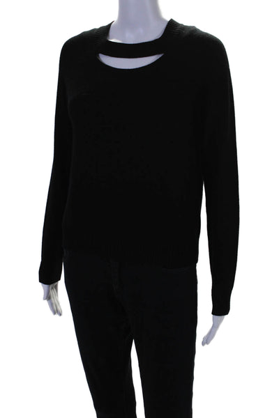 Milly Womens Wool Cut Out Front Ribbed Knit Pullover Sweater Black Size M