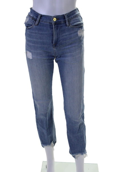 Frame Womens Le High Rise Straight Leg Laskey Rips Jeans Blue Cotton Size 25