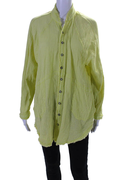 We The Free Womens Cotton Long Sleeve Button Up Blouse Top Green Size M