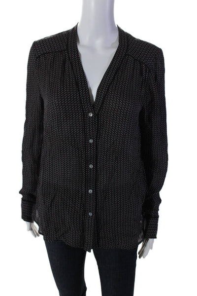 Vince Womens Silk Abstract Long Sleeve Button Up Blouse Top Black Size S