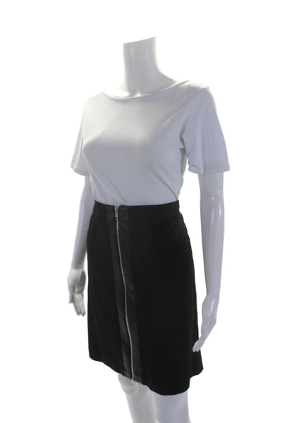 J'Envie New York Womens Black Vegan Leather Trim Front Zip Pencil Skirt Size 16