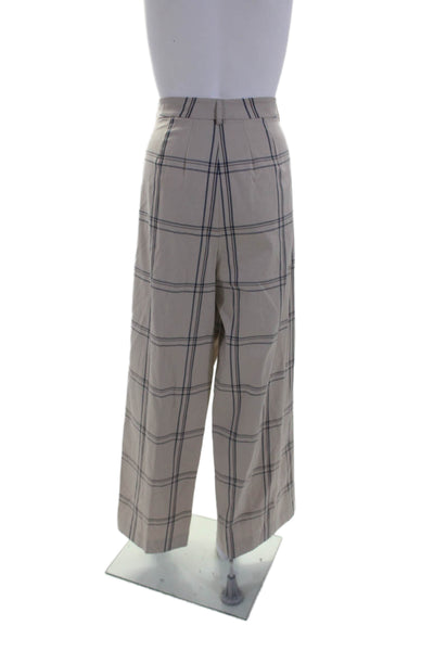 Lafayette 148 New York Womens Cotton Beige Plaid Pleated Wide Leg Pants Size 14