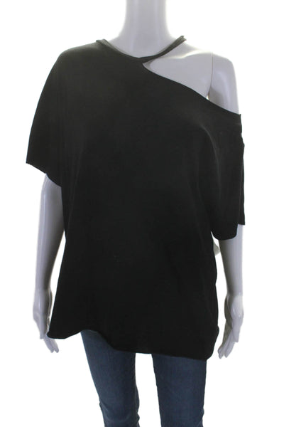 Michael Lauren Womens Cotton Black Distress Scoop Neck Tee Top Size L