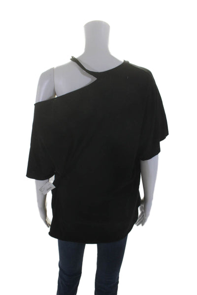 Michael Lauren Womens Cotton Black Distress Scoop Neck Tee Top Size L