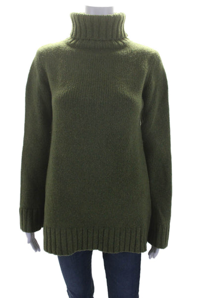 Katayone Adeli Womens Wool Long Sleeve Turtleneck Pullover Sweater Green Size M
