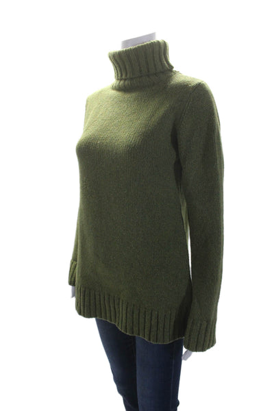 Katayone Adeli Womens Wool Long Sleeve Turtleneck Pullover Sweater Green Size M