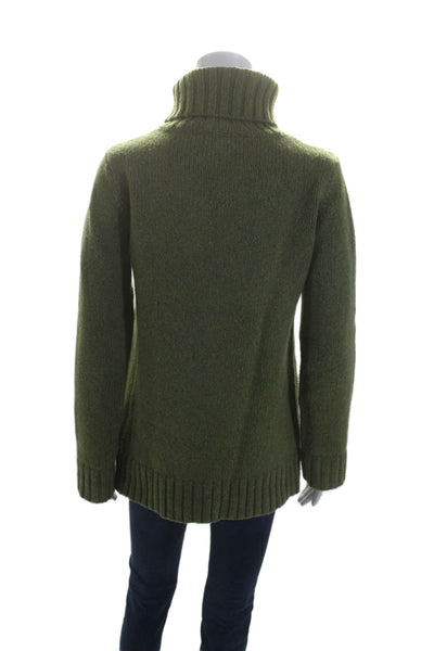 Katayone Adeli Womens Wool Long Sleeve Turtleneck Pullover Sweater Green Size M
