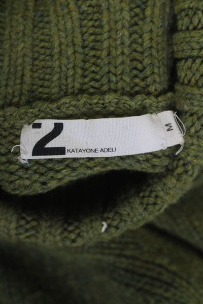 Katayone Adeli Womens Wool Long Sleeve Turtleneck Pullover Sweater Green Size M