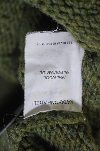 Katayone Adeli Womens Wool Long Sleeve Turtleneck Pullover Sweater Green Size M