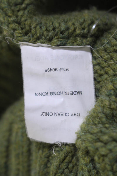 Katayone Adeli Womens Wool Long Sleeve Turtleneck Pullover Sweater Green Size M