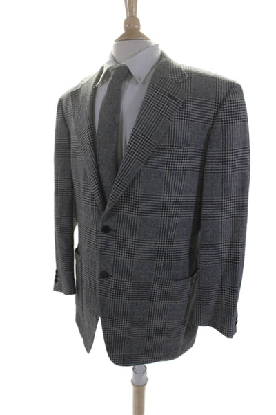 Canali Men's Collared Long Sleeves Line Two Button Herringbone Jacket Size 54