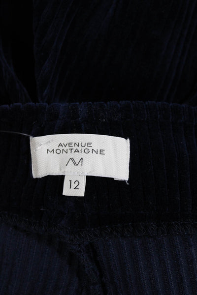 Avenue Montaigne Womens Elastic Waistband Straight Corduroy Pants Navy Size 12