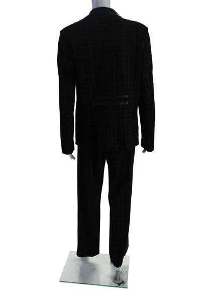 Peace of Cloth Womens Single Button Check Pleated Pants Suit Black Size Large