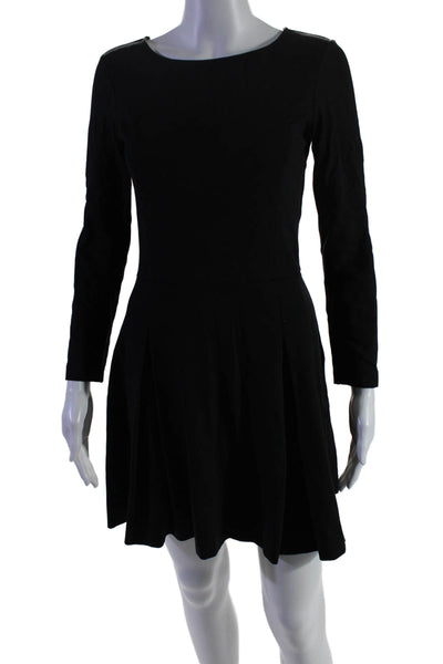 Theory Womens Long Sleeve Pleated Round Neck Skater Dress Black Size 2