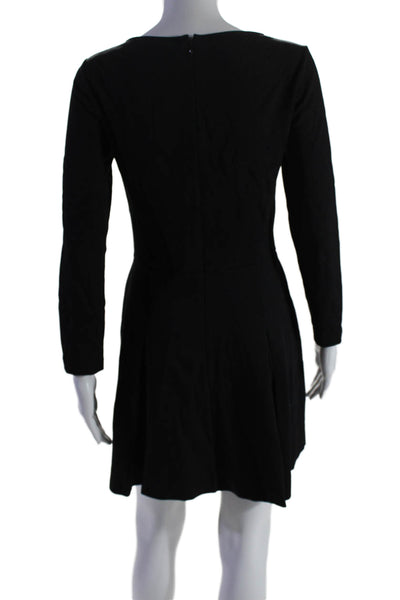 Theory Womens Long Sleeve Pleated Round Neck Skater Dress Black Size 2