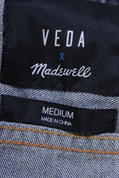 Veda X Madewell Womens Cotton Leather Trim Button Up Denim Jacket Blue Size M