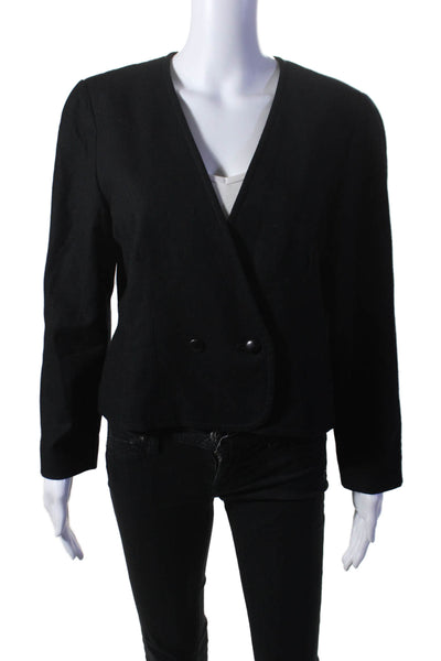 Pendleton Womens Wool V-Neck Long Sleeve Button Up Blazer Jacket Black Size P