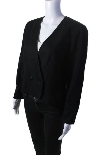 Pendleton Womens Wool V-Neck Long Sleeve Button Up Blazer Jacket Black Size P