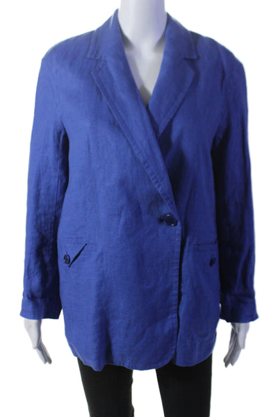 Madewell Womens Linen Notch Collar Button Up Blazer Jacket Blue Size XS