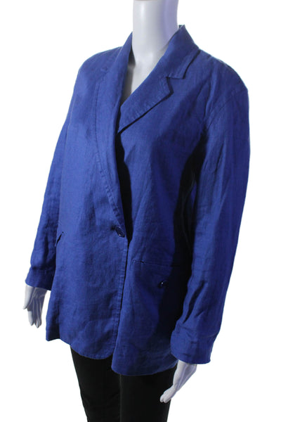 Madewell Womens Linen Notch Collar Button Up Blazer Jacket Blue Size XS