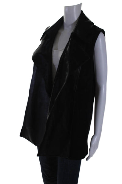 Reed Krakoff Womens Black Leather Calf Hair Trim Collar Vest Jacket Size 8