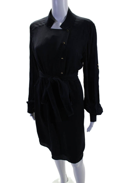 Tory Burch Womens Silk Button Detailed Textured Hem Collared Dress Blue Size10