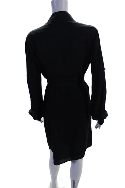 Tory Burch Womens Silk Button Detailed Textured Hem Collared Dress Blue Size10