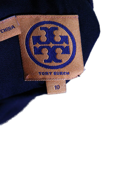 Tory Burch Womens Silk Button Detailed Textured Hem Collared Dress Blue Size10