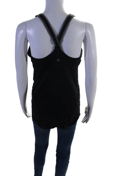 Lululemon Womens Striped Thick Strapped Built-In Bra Athletic Top Black Size M