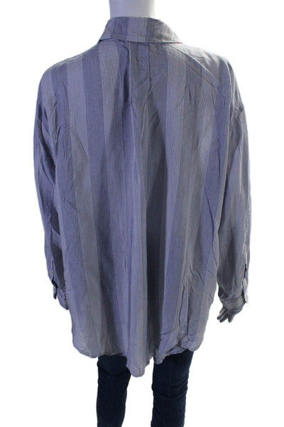 Smythe Womens Cotton Collared Long Sleeve Striped Button Up Blouse Blue Size S