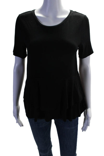 H By Halston Womens Stretch Round Neck Short Sleeve T-Shirt Top Black Size S