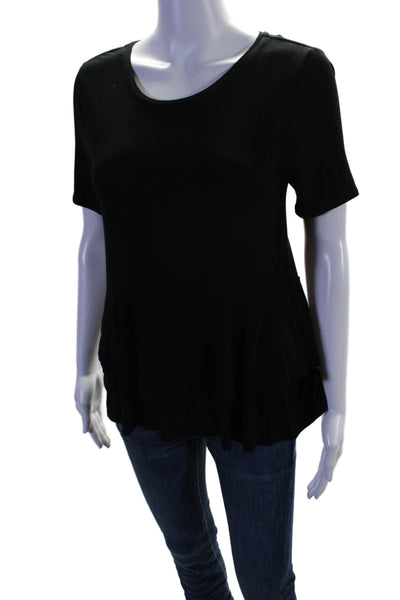 H By Halston Womens Stretch Round Neck Short Sleeve T-Shirt Top Black Size S