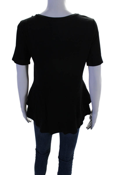 H By Halston Womens Stretch Round Neck Short Sleeve T-Shirt Top Black Size S