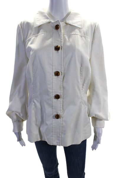 Escada Womens Cotton Collared Long Sleeve Button Up Jacket White Size 42