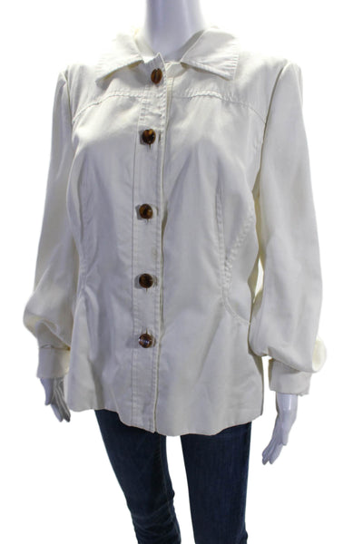 Escada Womens Cotton Collared Long Sleeve Button Up Jacket White Size 42