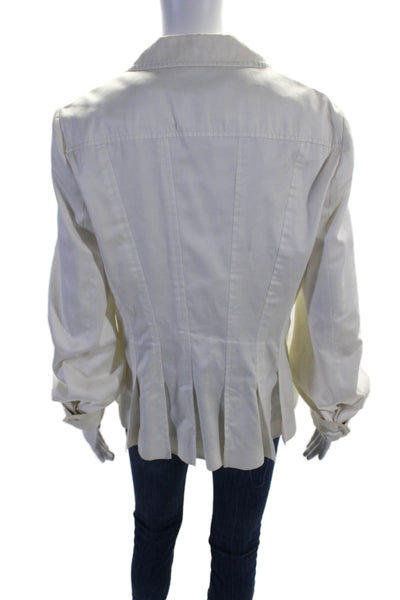 Escada Womens Cotton Collared Long Sleeve Button Up Jacket White Size 42