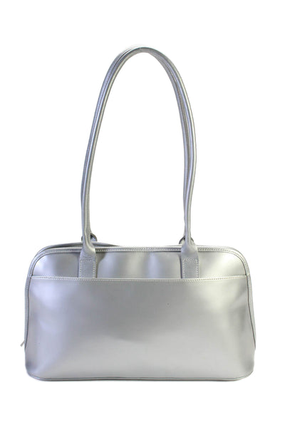 Longchamp Paris Womens Metallic Leather Zip Top Handle Shoulder Bag Silver