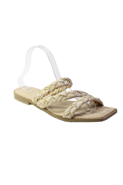 Dolce Vita Womens Iman Woven Natural Raffia Braided Slide On Flats Beige Size 10