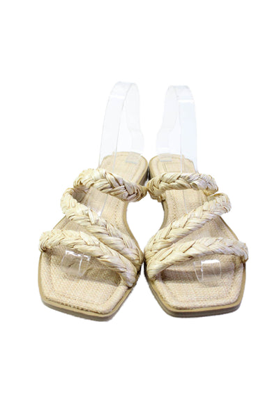 Dolce Vita Womens Iman Woven Natural Raffia Braided Slide On Flats Beige Size 10