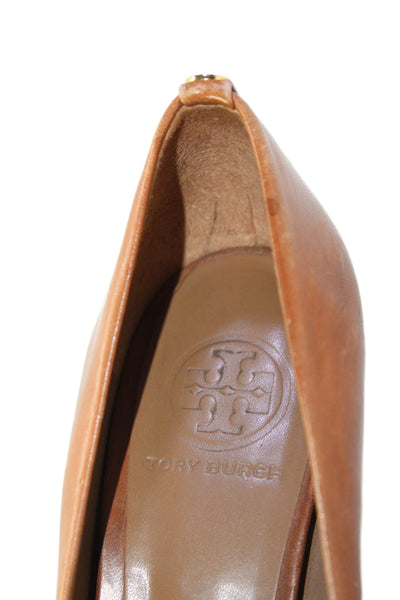 Tory Burch Womens Leather Almond Toe Charm Accented Stiletto Heels Brown Size 9