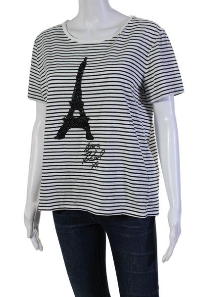 Karl Lagerfeld Womens Short Sleeve Striped Paris Tee Shirt White Black Large