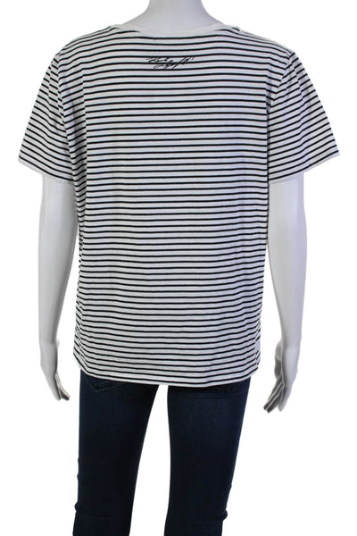 Karl Lagerfeld Womens Short Sleeve Striped Paris Tee Shirt White Black Large