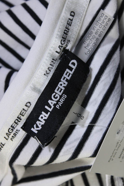 Karl Lagerfeld Womens Short Sleeve Striped Paris Tee Shirt White Black Large