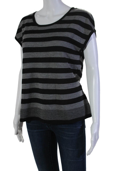 BASLER Womens Sleeveless Scoop Neck Striped Knit Top Gray Black Wool Size IT 42