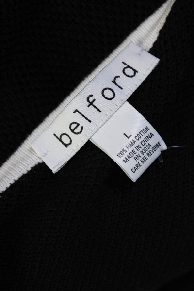 Belford Womens Front Zip Fringe Trim Crew Neck Knit Jacket Black White Large