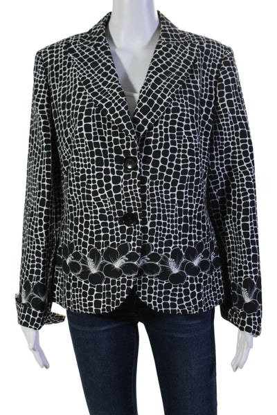 BASLER Womens Two Button Croc Floral Printed Blazer Jacket White Black IT 42