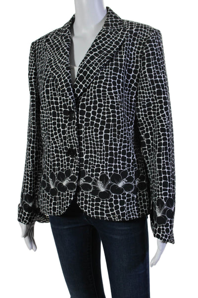 BASLER Womens Two Button Croc Floral Printed Blazer Jacket White Black IT 42